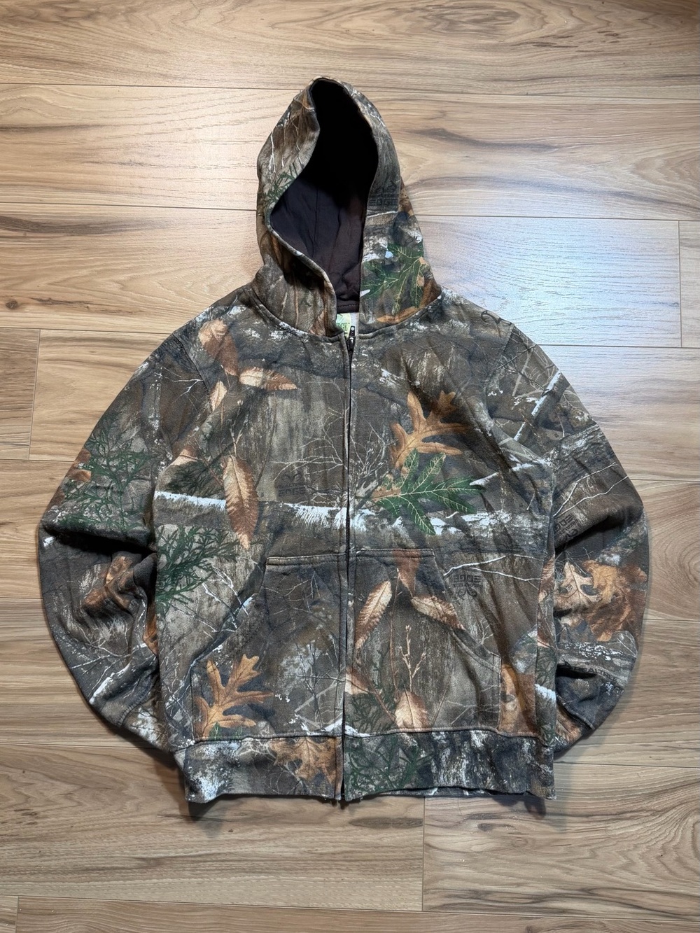 Camouflage Hooded Zip Jacket - Brown/Green Camo Fits Small